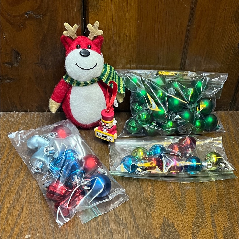 Lot of Colorful Ornaments - reindeer, nutcracker, small ornaments